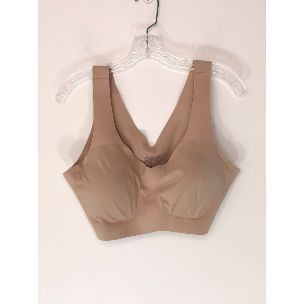 Honeylove V-Neck Bra Sand Nude Stretch Wireless Bralette Back-smoothing 1X
